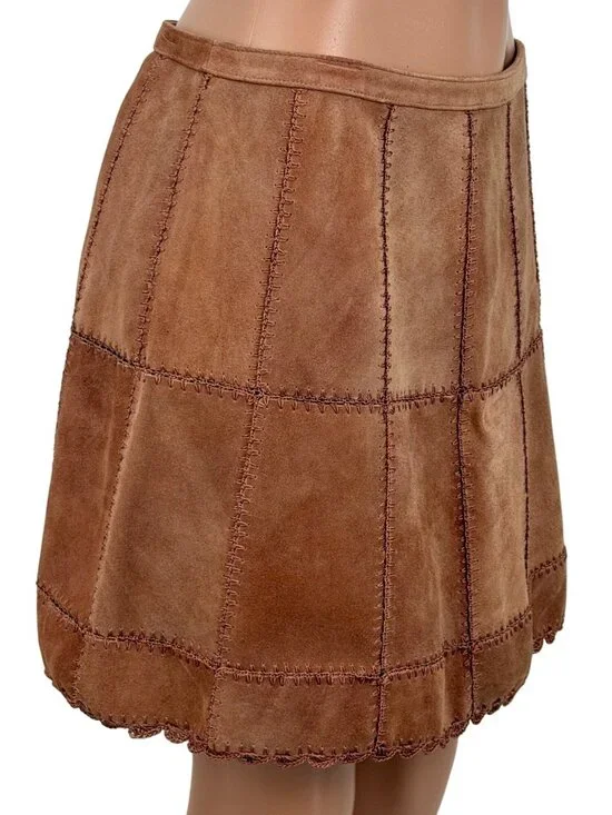Free People Suede Patchwork High Waist Mini Skirt | Western Boho Coastal 70s 10 - Picture 14 of 16
